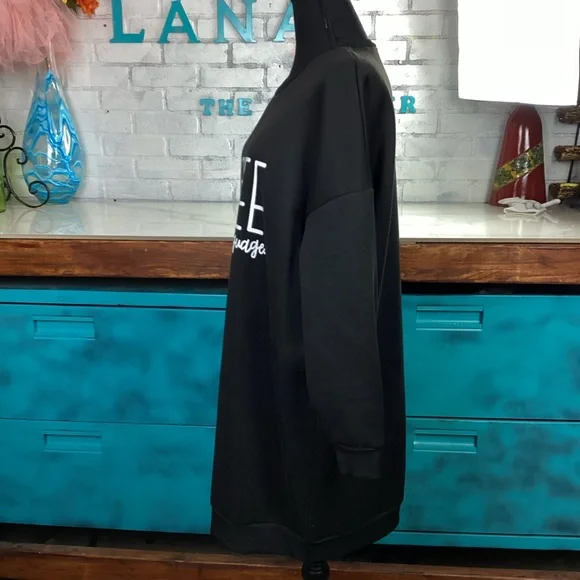 SHEIN Curve Oversized Coffee Is My Love Language Black Sweatshirt Dress 1XL - Picture 3 of 10